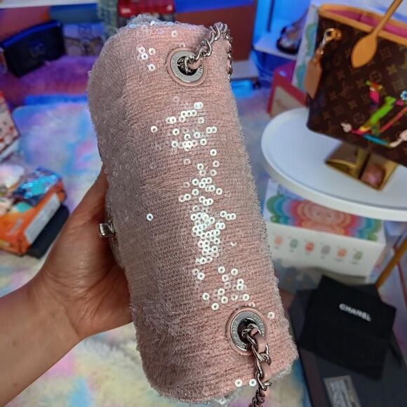 Chanel Waterfall Pastel Pink Multi Color Squin Flap Shoulder Crossbody Bag Full - Picture 14 of 16